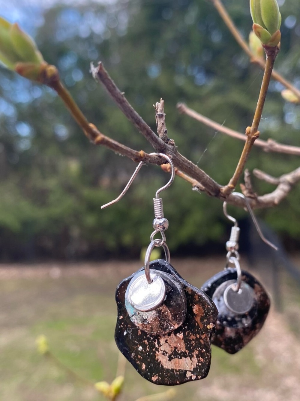 Handmade Black Clay Earrings with Rose Gold Flecks